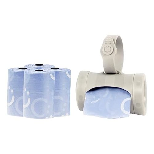 Ubbi Retractable Bag Dispenser for Diaper Bag Value Set, Portable Bag Holder for Travel, Newborn Baby Essentials, Diaper Bag Must Have, Includes 60 Lavender Scented Bags, Gray