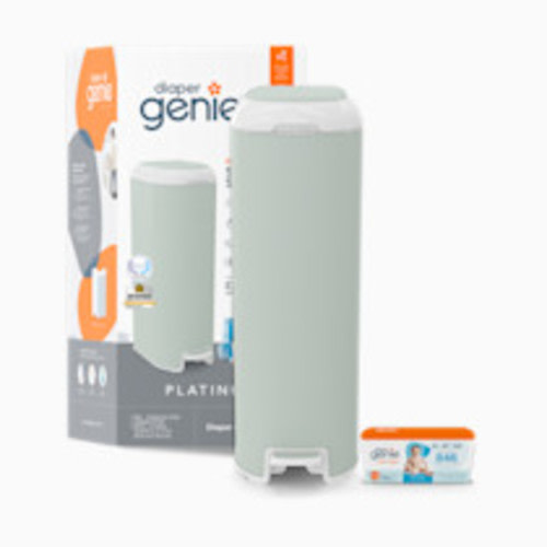 Diaper Genie Platinum Pail (Sage Green) is Made in Durable Stainless Steel and Includes 1 Easy Roll Refill with 18 Bags That can Last up to 5 Months.