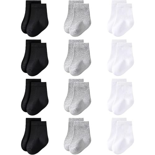 Baby Crew Socks 0-3 Months Newborn Infant Cotton Black White Dress Socks Baby Boys Girls Preemie Sock 12 Pairs