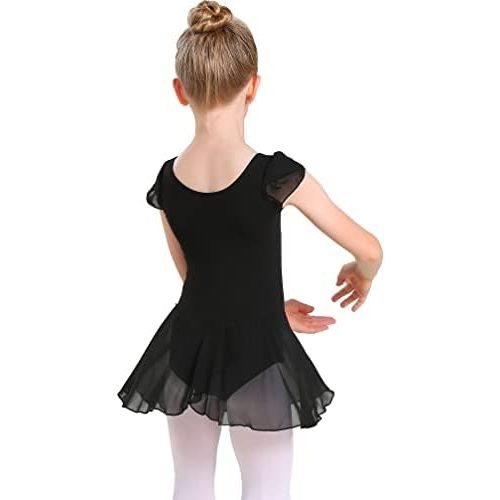 MdnMd Toddler Ballet Leotards for Girls Dance Leotards with Skirt Gymnastic Ballerina Outfit Dress Classic Short Sleeve