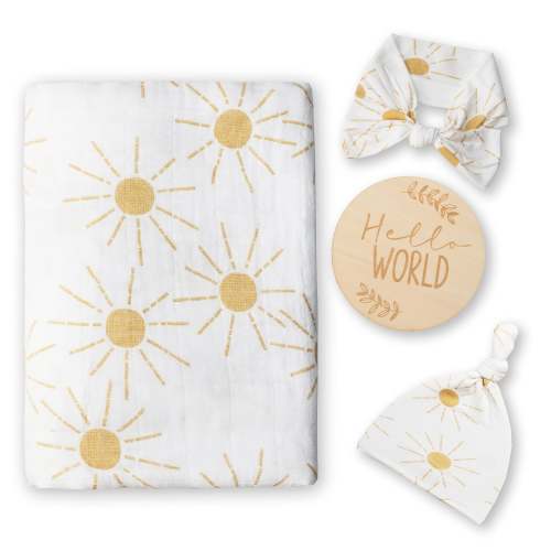 Organic Muslin Swaddle Set| Golden Sunrays in White