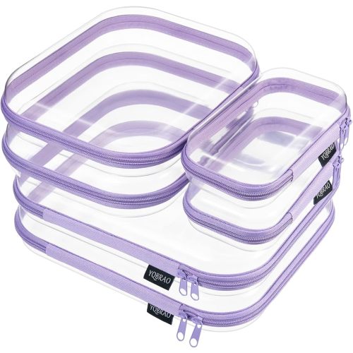 YQBRAO Clear Hard Shell Zipper Cases, 6 Multi-Size Organizers, Purple