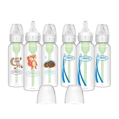 Dr. Brown's Natural Flow Anti-Colic Options+ Narrow Baby Bottle, Woodland, 8oz, Slow Flow, 0m+, 6 Pack