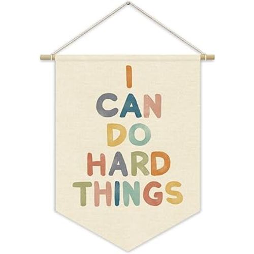 Positive Affirmations Wall Decor,Classroom Decor Canvas Banner,I Can Do Hard Things,Kids Affirmations Nursery Wall Art Canvas Hanging Pennant Flag Banner