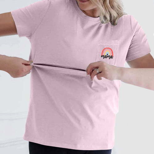 Krdevn Comfort Maternity Breastfeeding Shirts Zipper Nursing Tops Distressed Pregnancy Clothes with Pocket,L