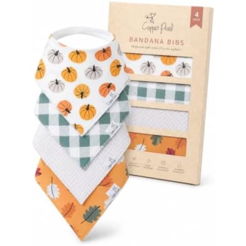 Copper Pearl Baby Bibs 4 Pack, Bandana Drool Bibs for Baby Girl & Boy, Soft Cotton Bibs for Drooling and Teething