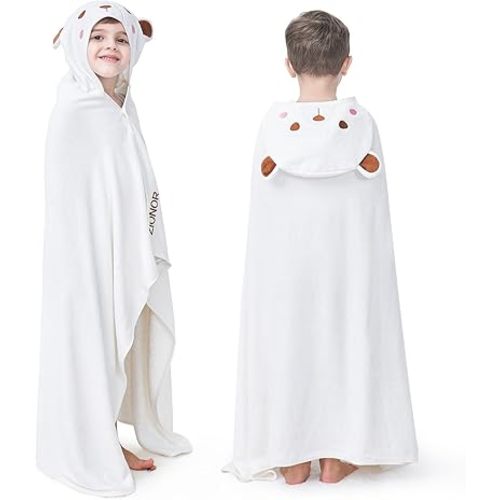 ZIONOR Hooded Bath Towel for Kids - 50''L x 35''W Extra-Large Hooded Towels for Big Kids 6-10, Kids Beach Towels Made from Bamboo Rayon, Suitable for Bath, Pool, Beach(White Bear)