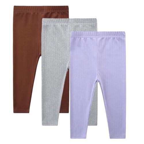 3 Pack Baby Girl Pants Set Solid Ribbed Toddler Girls Leggings for Infant Stretchy Fall Clothes