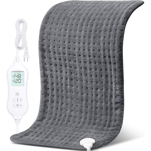 NOWWISH Heating Pad for Back Pain & Cramps Relief, Moist Heat Pad for Neck & Shoulder, Auto Shut Off, Machine Washable, Gifts for Women, 17"x33" Gray