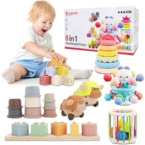 Baby Toys 6 to 18 Months, 8 in 1 Montessori Toy Set, Educational Learning Toy for Toddlers Babies Sensory Toys Newborn Infant Gifts for Boys & Girls