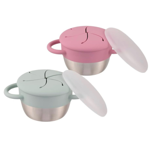 Elk and Friends Stainless Steel Snack Cups | Removable Silicone Food Catcher and Travel Lid | Spill-Proof Snack Containers for Baby, Toddler, Kids | Dishwasher Safe | 2 Pack