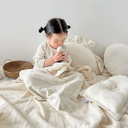 AOJIM Muslin Cotton Kids Blanket for Boys and Girls, Super Soft Toddler Comforter Blanket 1 Piece, Cute Sheep Pattern Baby Crib Throw Blankets, Breathable and Durable Newborn Swaddle Blanket 47x51''