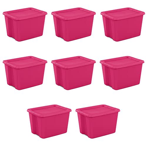 OTRIEK 18 Gallon Tote Box Plastic, Fuchsia Burst, Set of 8