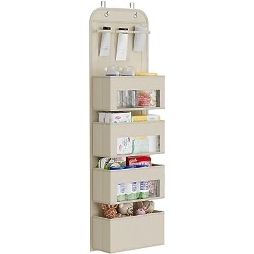 Over The Door Organizer, 4-Shelf Door Hanging Organizer, Baby Organizer for Nursery, Beige