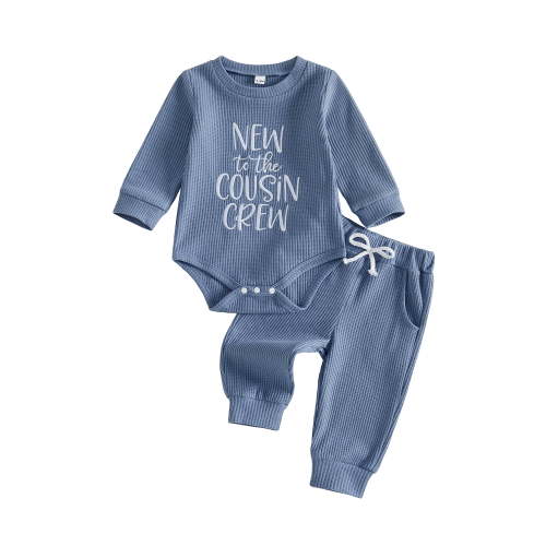 Loicainy Newborn Infant Baby Boy Fall Clothes Set 3 6 9 Months Embroidery Crew Neck Long Sleeve Romper and Pants 2Pcs Outfits