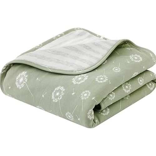 Owlivia Premium Organic Cotton Baby Blanket, Neutral Toddler Blanket with Soft Polyester Fill – Reversible Baby Infant Quilt 30"x40", Crib & Stroller Blanket(Dandelion)