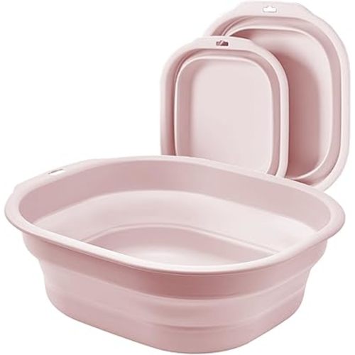 2 Pack Collapsible Wash Basin Set, Foldable Dish Tub, Small Medium Portable Sink for Kitchen, Camping, RV, Baby Bottles, Laundry, Plastic Washbasin -Pink