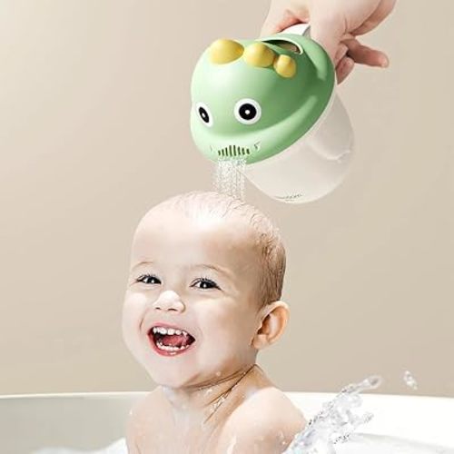 Baby Bath Rinse Cup for Hair Washing with Handle and Large Opening to Control Water Flow,Rinse Shampoo Protecting Infant Eyes BPA-Free, for Newborn to Toddler, Easy to Use and Clean - Povtor(Green)