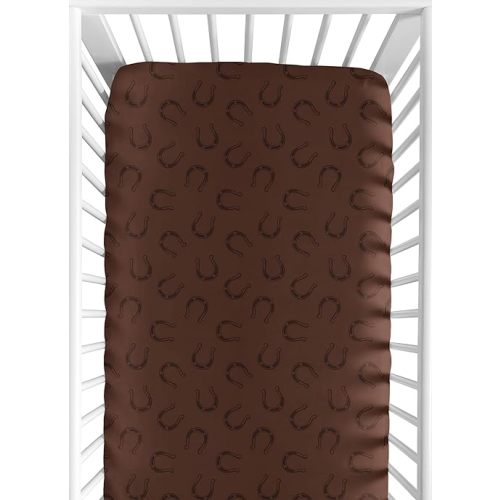 Sweet Jojo Designs Fitted Baby Crib Sheets (Horseshoe Print) for Boys or Girls, Infant Nursery, Toddler Room - Standard Size (Brown for The Western, Cowboy, Southern, Country, Wild West Collection)