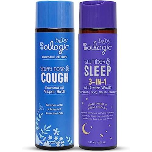Oilogic Baby Vapor Bath Relief for Babies & Toddlers Bundle - 2-Pack (Slumber & Sleep, Stuffy Nose & Cough) - Baby Care Essentials for Tub Made with 100% Pure and Natural Blend of Essential Oils