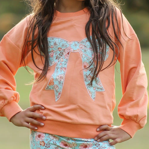 Bow Applique Sweater - Tangerine Tides