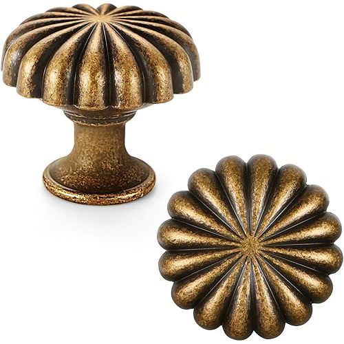 Antique Brass Cabinet Knobs,10 Pack Solid Drawer Pulls for Dressers