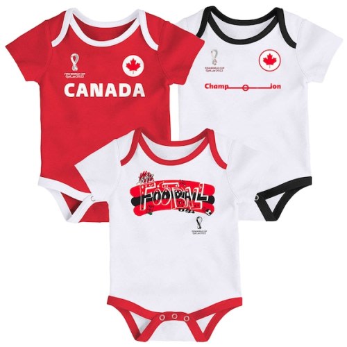 Canada Soccer Infant FIFA World Cup Qatar 2022 3-Pack - Bodysuit Set - White/Red