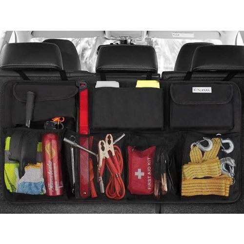Car Trunk Organizer, Large Capacity Organizers and Storage, Equipped with 7 Durable Pockets, Hanging Trunk Organizer with Hook Side Strips, Sapce-saving Car Accessories Interior