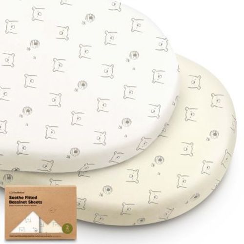 KeaBabies Organic Bassinet Sheet for Baby Girls, Boys, 2-Pack Soothe Bassinet Fitted Sheets, Bedside Bassinet Mattress Sheet (Bumble Bear)