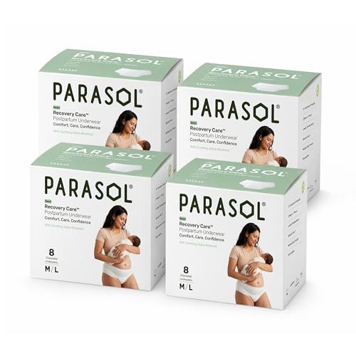 Parasol Recovery Care Postpartum and Period Underwear, Size M/L, 32 Count | Fast-Dry Core, C-Section Friendly High-Waist, Leak-Proof, Disposable, BPA and Fragrance-Free, Up to 8 Pads of Absorbency