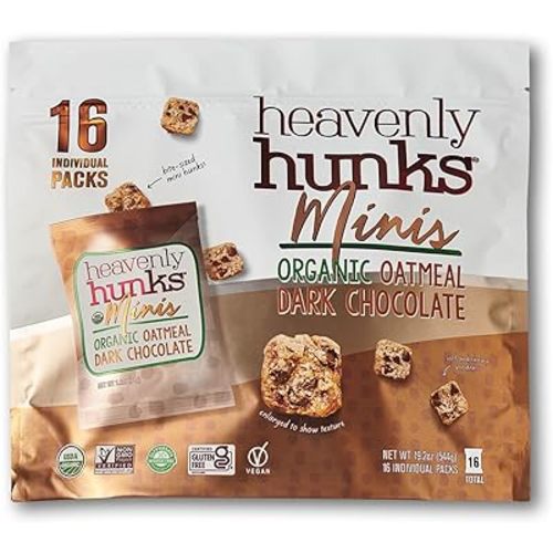 Heavenly Hunks Organic Oatmeal Dark Chocolate Chip Mini's - 1.2oz Bags (16 Pack)