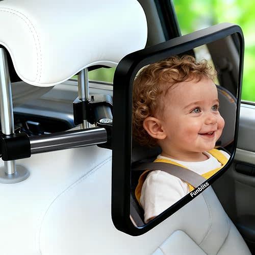 Funbliss Baby Car Mirror for Rear Facing Seat | Clear Wide View, Shatterproof Design, 360° Rotation | Baby Mirror for Car