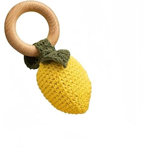 Wooden Baby Rattle Toys Stuffed Crochet Rattle with Teether Ring for Newborn Babies Fruit Wooden Teether Toy Infant Toddler Handcrafted Crochet Rattles Cute Shower Gifts for Boy and Girls