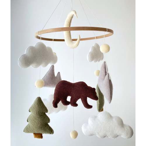 Woodland Baby Mobile: Felt Forest Animals, Mountain Nursery Decor