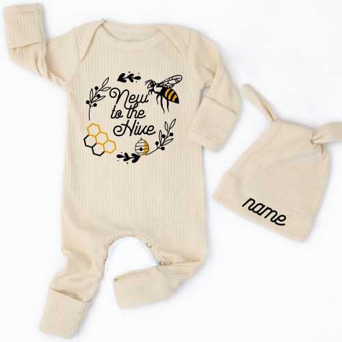 Personalized New to the Hive Baby Bodysuit, Cute Bee Newborn Outfit, Baby Shower Gift Idea, Custom Honey Baby Bee Romper, Coming Home Gift