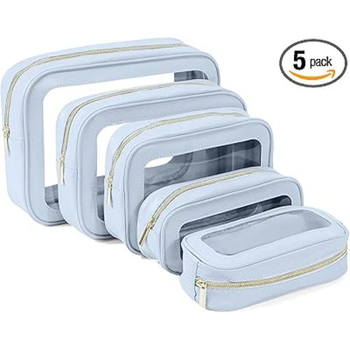 5PCS Clear Toiletry Bag,TSA Approved Travel Makeup Pouch with Zipper for Cosmetics and Toiletries，Diaper Bag Organizer Pouch Set，Women's Purse Organizer and Clear Car Bag