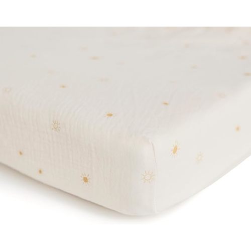 mushie Extra Soft Muslin Fitted Crib Sheet | 192 Thread Count | 28"x 52" (Sun)