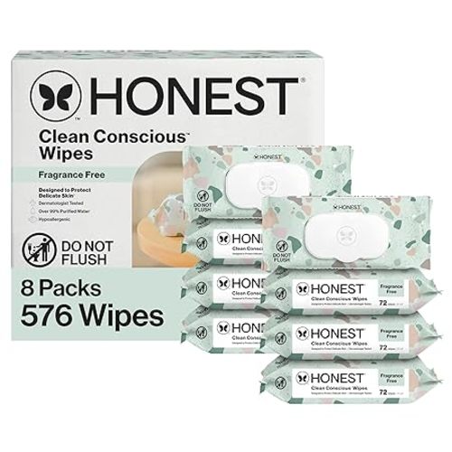 The Honest Company Baby Wipes for Sensitive Skin, Hypoallergenic, Fragrance-Free, Multi-Use, Geo Mood Design, 576 Count (6 Packs of 96)