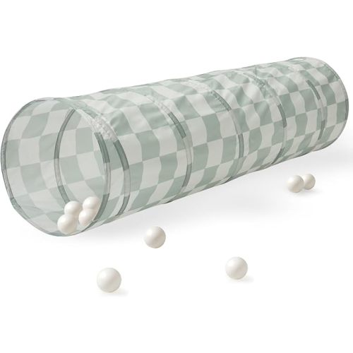 3 Sprouts Kids Play Tunnel - Pop Up Collapsible Tunnels with Recycled Fabric - Fun Crawling Tunnel for Toddler, Baby, Children to Crawl Through, Gross Motor Toy for Indoor Play - Checkered Green