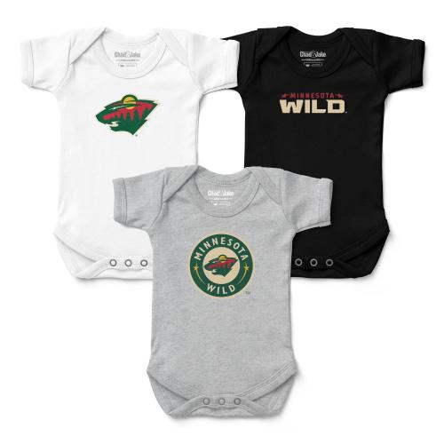 3-Pack Minnesota Wild Baby Bodysuits - Green & Red Infant Apparel Set - Newborn Gift Bundle