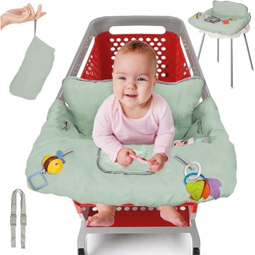 PILLANI Shopping Cart Seat for Baby, High Chair Cover for Restaurant Seat - Grocery Cart Cover for Baby Girl and Boy, Comfortable Cotton Buggy Covers for Babies - Padded Baby Shopping Cart Seat