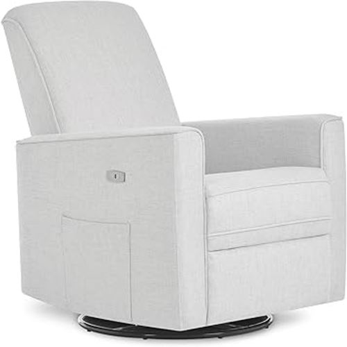 Evolur Harlow Upholstered Power Glider Recliner with USB Charging – Rocking & 275° Swivel with Smooth Glide – Greenguard Gold & FSC Certified – Modern Nursery and Living Room Chair in Fog