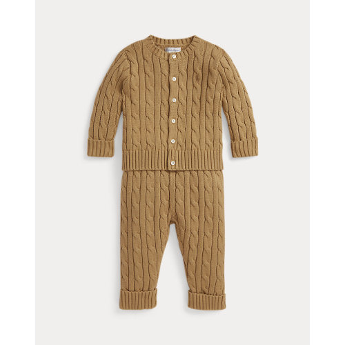 Cable-Knit Cotton Cardigan & Pant Set