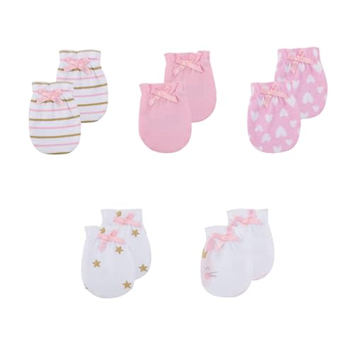 JELYLOVE 5 Pack Unisex New Born Boy Girls Anti Scratch Mittens Cotton Soft Baby Gloves 0-3 Months Infant Essentials