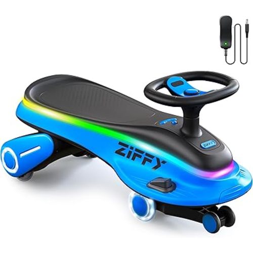 JOVA ZIFFY 45W 5.5A Light-Up Electric Wiggle Car with Pedal, Rechargeable Battery, 2-in-1 Swing Car, 2 Speed Ride-On Toy, Anti-Rollover, Flashing Wheels for Ages 3+ (Up to 110 lbs)