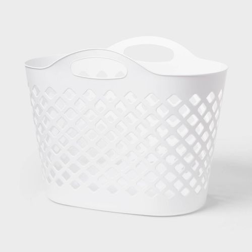 1.2bu/45L Flexible Oval Laundry Basket White - Brightroom™: Portable Clothes Storage with Built-In Handles