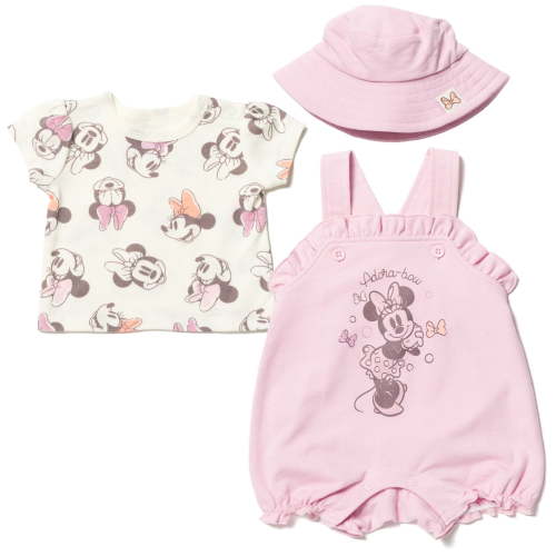 Disney Minnie Mouse Print Top French Terry Romper Hat Outfit Set (Infant Girl), 3 Pieces