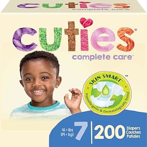 Cuties | Skin Smart, Absorbent & Hypoallergenic Diapers with Flexible & Secure Tabs | Bulk Case | Size 7 | 200 Count