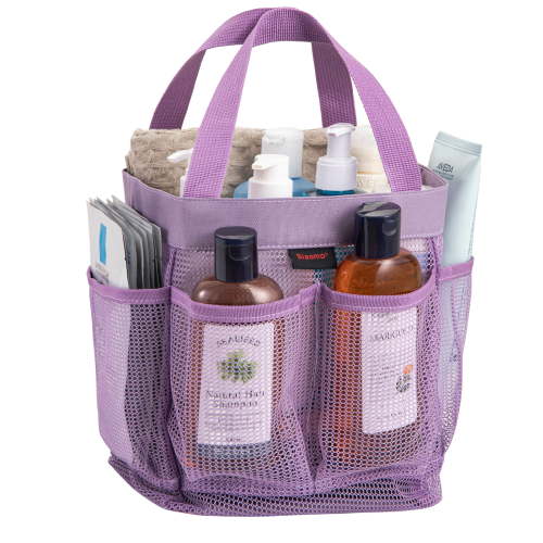 Siaomo Portable Mesh Shower Caddy, 8-Pocket Organizer, Quick Dry Tote with Handle, Purple