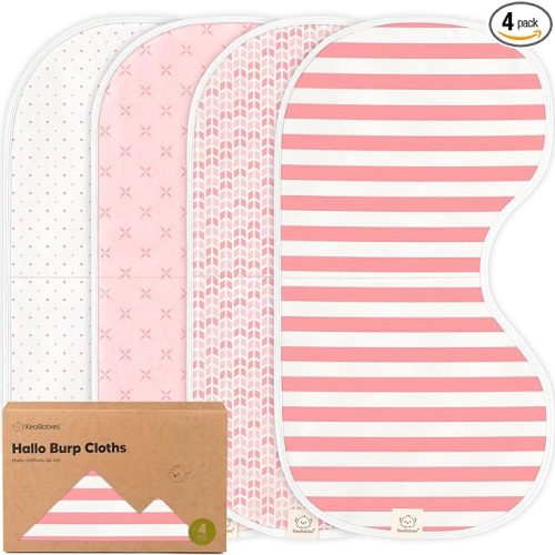 KeaBabies 4-Pack Baby Burp Cloths Baby Girl, Boy - Organic Cotton Burp Cloth for Babies, Extra Large, Absorbent, Soft Burping Cloths & Bibs Set, Newborn Burp Clothes, Thick Burp Rags (Blush)